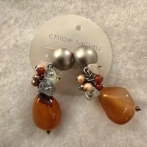 Chloé Laclau Natural Agate and Rose Quartz Clip Earrings Made in Brazil